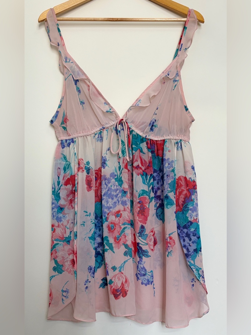 IN BLOOM BY JONQUIL Pastel Floral Ruffle Babydoll Chemise Nightgown Size XL